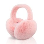 XIAOHAWANG Foldable Ear Muffs Women Winter Fluffy Earmuffs Warm Girls Ear Warmer Soft Outdoor Ear Cover (A-light pink)