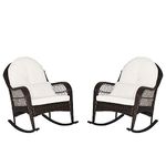 ORALNER Patio Wicker Rocking Chair, Outdoor PE Rattan Rocker with Seat and Back Cushion, Waist Pillow, Armrests, Garden Chair for Porch, Backyard, Poolside, Deck (2, Off White)