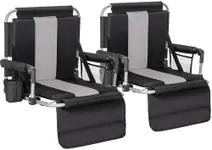 ALPHA CAMP 2 Packs Stadium Seat Chair for Bleachers with Back & Arm Rest, Black Grey
