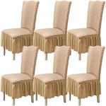 Qubjus Chair Covers for Dining Room Set of 6 Stretch Chair Slipcovers with Skirt Removable Washable Kitchen Chair Protector Cover Set for Home, Party, Wedding(Beige, 6pcs)