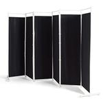 CASART Folding Room Divider, Fabric 6 Panel Room Partitions Protective Screens, Steel Frame Freestanding Splitter Screen Privacy Separator Decorative for Bathroom Living Room Office (6 Panels, Black)