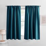 PONY DANCE Blackout Curtains for Kitchen - Light Blocking Thermal Insulated Rod Pocket Draperies Energy Saving/Short Window Treatments, 42 Wide by 45 inch Drop, Ink Blue, Double Panels