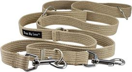 Dogs My Love 1" Wide Cotton Web 6-Way European Multi-Functional Dog Leash, Adjustable Lead 45"-78" Long, Large (Beige)