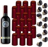 ZHBWOW Shrink Wine Bottle Caps for Sealing - Heat Wrap Sleeves with PVC Seals for Cruise and Home 100 Pack Matte Red Caps & 12 Pack Black Caps with Tasting Corks (Red)