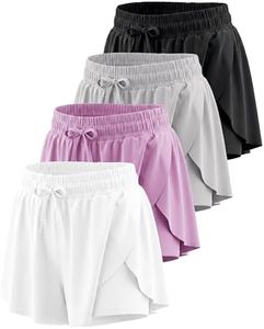 Real Essentials 4 Pack: Girls' 2-in-1 Dry Fit Athletic Flowy Shorts - Butterfly Dance Skirts for Youth & Teens - Set 9, XL, (16-18)
