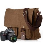 Peacechaos Vintage Canvas Leather Trim DSLR SLR Shockproof Camera Shoulder Messenger Bag