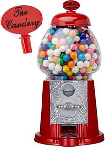 Gumball Machine - 12 Inch Candy Dispenser for 0.62 Inch Bubble Gum Ball and More - Vintage Heavy Duty Red Metal with Large Glass Ball- Easy Twist-Off Refill - Free or Coin Operated - by The Candery