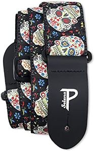 Perris Leather Guitar Strap - The Hope Collection - Sugar Skulls Design Polyester Guitar Strap, with Leather Ends - Electric/Acoustic/Bass Guitar Strap - Adjustable Strap From 39″ to 58″ - Black