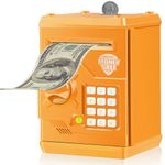 Qwifyu Piggy Bank for Boys Girls, Kids Safe Money Bank for 4 5 6 7 8 9 10 Year Old Girl Boy Birthday Gift,Electronic Password Money Saving Box ATM Safe Bank Toys for Kids (Orange)