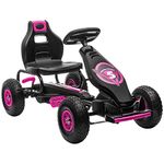 HOMCOM Children Pedal Go Kart, Raving Go Kart with Adjustable Seat, Inflatable Tyres, Shock Aborb, Handbrake, for Ages 5-12 Years - Pink