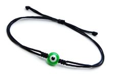 Jewel string Green Evil eye with black cord bracelet for girls boys (unisex)