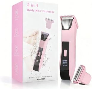 2-in-1 Bikini Trimmer for Women - Electric Razor & Pubic Hair Shaver with LED Light & Display, IPX7 Waterproof, USB-C Fast Charge, Travel Lock, Ceramic Blades for Body/Underarm/Leg, Painless Grooming