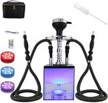 2 Hose Hookah Set with Travel Case Cleaning Brush, Micro Cube Acrylic Hookah with Silicone Hookah Bowl 2 Hose Coal Tongs Magical Remote LED Light for Better Shisha Hookah Narguile Smoking