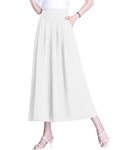 ThCreasa Womens Solid Back Elastic Waist Culottes Pants Cotton Linen Wide Leg Palazzo Cropped Trousers with Pockets, White, Medium