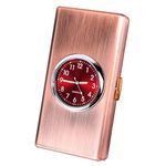 Retro Metal Cigarette Case Box with Watch- Credit Card Holder Protective Security Wallet for Men and Women (Red Copper)