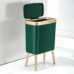 Procade 4 Gallon Plastic Trash Can with Lid, Slim and Space-Saving Design, Easy to Operate, Strong and Durable, Large Capacity, Green