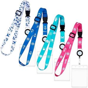 Cordón para el Cuello Crucero, 4 Uds Portatarjetas Identificación Retractil Cordon Retractil Tarjetas Impermeable para Accesorios esenciales para cruceros (4 Colores)