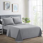 Marina Decoration Ultra Soft Silky Deep Pocket Solid Rayon from Bamboo All Season 6 Pieces Sheet Set with 4 Pillowcases, Grey Color Queen Size