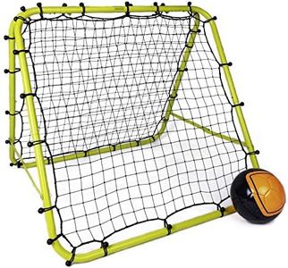 Football Master ™ Premium Fluorescent Green Double Sided Multi Skills Foot Ball Rebounder Training Aid Target Soccer Goal Kickback Adjustable Practise Goalkeeper Coaching Rebound Net