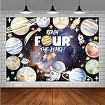 Reach Four The Stars Space Theme Children Birthday Background 4th Birthday Party Kids Astronaut Themed Birthday Party Decoration Boy Girl Birthday Party Photography Decorations Banner (6X4FT)