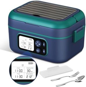 Cordless Electric Heated Lunch Box, 1.5L - 6.3 Cups 100W Rechargeable Smart Self-Heating Food Warmer with Removable Divider, Spoon, Fork, BPA Free, Portable Lunchbox for Car Travel Office Blue