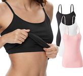 ROSYLINE Womens Camisole with Shelf Bra Cotton Undershirts Adjustable Strap Camis Spaghetti Strap Tank Top 3 Pack Black/White/Pink L