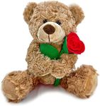 YOLINYOISH Brown Teddy Bear Plush Toy Soft Stuffed Animals Cute Bear Doll with Rose for Boys Girls Mom Anniversary Valentines Birthdays Gifts