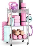 Yoga Mat Storage Rack, Home Gym Storage Rack Yoga Mat Holder, VOPEAK Workout Storage for Yoga Mat, Foam Roller, Gym Organizer Gym Equipment Storage for Home Exercise and Fitness Gear