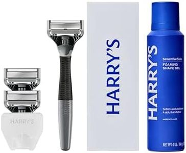Harry's Original Shaving Kit for Men - Razor Handle, 3 Razor Blade Refills, Foaming Shave Gel, and Travel Blade Cover - German Engineered - Charcoal