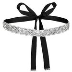 Amaxiu Handcrafted Bridal Rhinestone Wedding Belt for Women, Bling Crystal Belts Glitter Ribbon Women lightly Belt for Jeans Dress Shiny Party Waist Belt (Black)