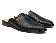 Erphpre Paul Mens Black Backless Loafers Genuine Leather Mules Shoes, Tiger Black, 10.5