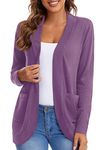 Urban CoCo Womens' Long Sleeve Knit Sweater Cardigans Curved Hem Open Front with Pockets (Light Purple, M)