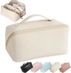 Sprqcart Large Capacity Travel Cosmetic Bag with Handle and Divider - Multifunctional Makeup Bag for Easy Access, Waterproof- (Cream)