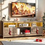 DWVO Farmhouse TV Stand for TVs Up to 65 Inch, Entertainment Centre with LED Light, TV Table with Power Outlet, TV Console for Living Room Bedroom, 59 Inches Light Grey Oak