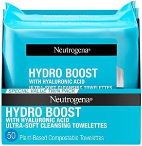 Neutrogena HydroBoost Facial Cleansing & Makeup Remover Wipes with Hyaluronic Acid, Hydrating Pre-Moistened Face Towelettes to Cleanse & Remove Dirt, Makeup & Impurities, Twin Pack, 25 ct