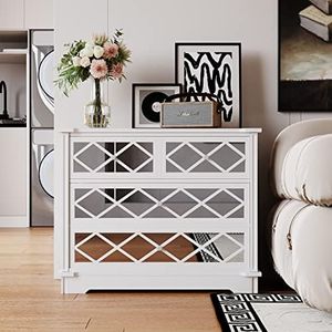 Senfot 4 Drawer Dresser with Mirror Fronts, Mid-Century Storage Cabinate, Sideboard Buffet Cabinate with Wide Storage Space for Living Room, Bedroom,Dinning Room, Entryway Hallway