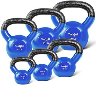 Yes4All Combo Vinyl Coated Kettlebell Weight Sets – Great for Full Body Workout and Strength Training – Vinyl Kettlebells 5 10 15 20 25 30 lbs, Blue, K2KY