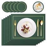 Mivcinn Placemats and Coaster Sets 6 Table Mats PU Leather Heat Resistant Not Rolled 41x31cm Dinner Table Mats Green for Kitchen Indoor Outdoor Dining Table Restaurant