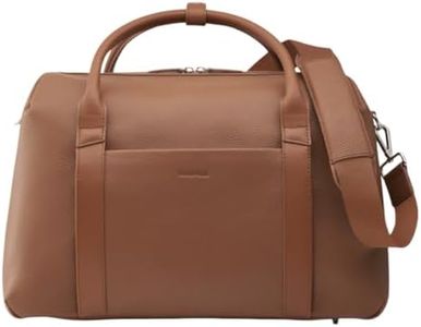 WOOL & OAK Duffle Suitcase – Full-Grain Leather Travel Bag with Clamshell Opening, 33 L Capacity, Trolley Sleeve & 16″ Laptop Pocket – “DS Carry” Personal-Item Size - Pebble Leather - Jet Black