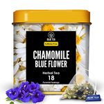 BLUE TEA - Chamomile Butterfly Pea Flower Tea - 18 Tea Bags || Diwali Gifts || SLEEP & RELAXATION || Herbal Tea - Caffeine Free - Flower Based - Vegan - Non-Bitter - Non-GMO - 100% Natural | Premium Tin Pack