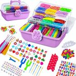 Crafties 17000+ Pcs DIYLoom Band Kit - 32 Vibrant Colors Rubber Loom Bands, Bracelet Making Set with Loom Board & Craft Storage Box for Kids, Girls, Boys (Purple)