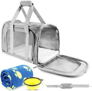 AMSERI | Transportin Gato | Transportin para Gatos | trasportines Gato | Bolso Perro Acolchado con Correa de Hombro Ajustable, Bebedero/comedero de plástico y Manta Suave de Regalo (43x28x28 cm)
