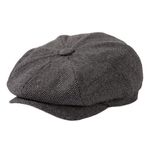 TOP-EX L/XL/XXL Wool Tweed Newsboy Cap for Men 8 Panels Baker Boy Hat Flat Peak Cap Warm Winter Hat Vintage Gatsby Ivy Golf Cabbie Hat Driving Hat Grey Herringbone XL