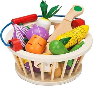 Victostar Magnetic Wooden Cutting Fruits Vegetables Food Play Toy Set with Basket for Kids (Vegetables)