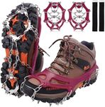 WIN.MAX Crampons for Shoes, Traction Cleats Ice Snow Grips with 19 Stainless Steel Spikes, Shoe Talons Anti - Slip Boots Spikes for Walking, Jogging, Climbing and Hiking (Red, XL)