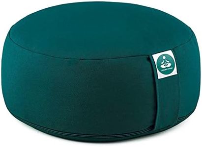 Present Mind (Height 6.5") Round Zafu Yoga Bolster for Gymnastics & Meditation Made in the EU - Emerald Green 100% Natural Cotton Yoga Meditation Buckwheat Cushion with Washable Covers