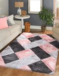 3D Shaggy Rugs Modern Geometric Design Large Area Rugs for Living Room Bedroom Thick Fluffy Floor Mats Small Door Mat (Pink, 120 x 170 cm)