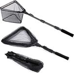 PLUSINNO Fishing Net Fish Landing Net, Foldable Collapsible Telescopic Pole Handle, Durable Nylon Material Mesh, Safe Fish Catching or Releasing (17")