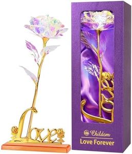 Childom Mothers Day Rose Gifts for Mom,Birthday Gifts for Women,Mothers Day Flowers Gifts for Mom from Daughter Son,Rainbow Artificial Flower Gift with Love Stand for Wife,Grandma,Daughter,Anniversary