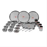 Sumeet Stainless Steel Solid Heavy Gauge Mirror Finish Dinner Set Of 24 Pcs (4 Plate, 4 Small/Halwa Plate, 8 Bowl/Wati, 4 Glass, 4 Spoon)